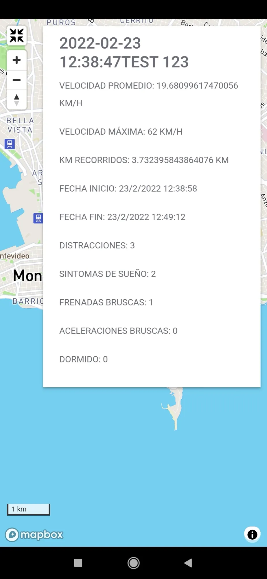 Las métricas del recorrido desde el teléfono. No es la app: era el producto web, usable donde el encargado de flota realmente estaba.